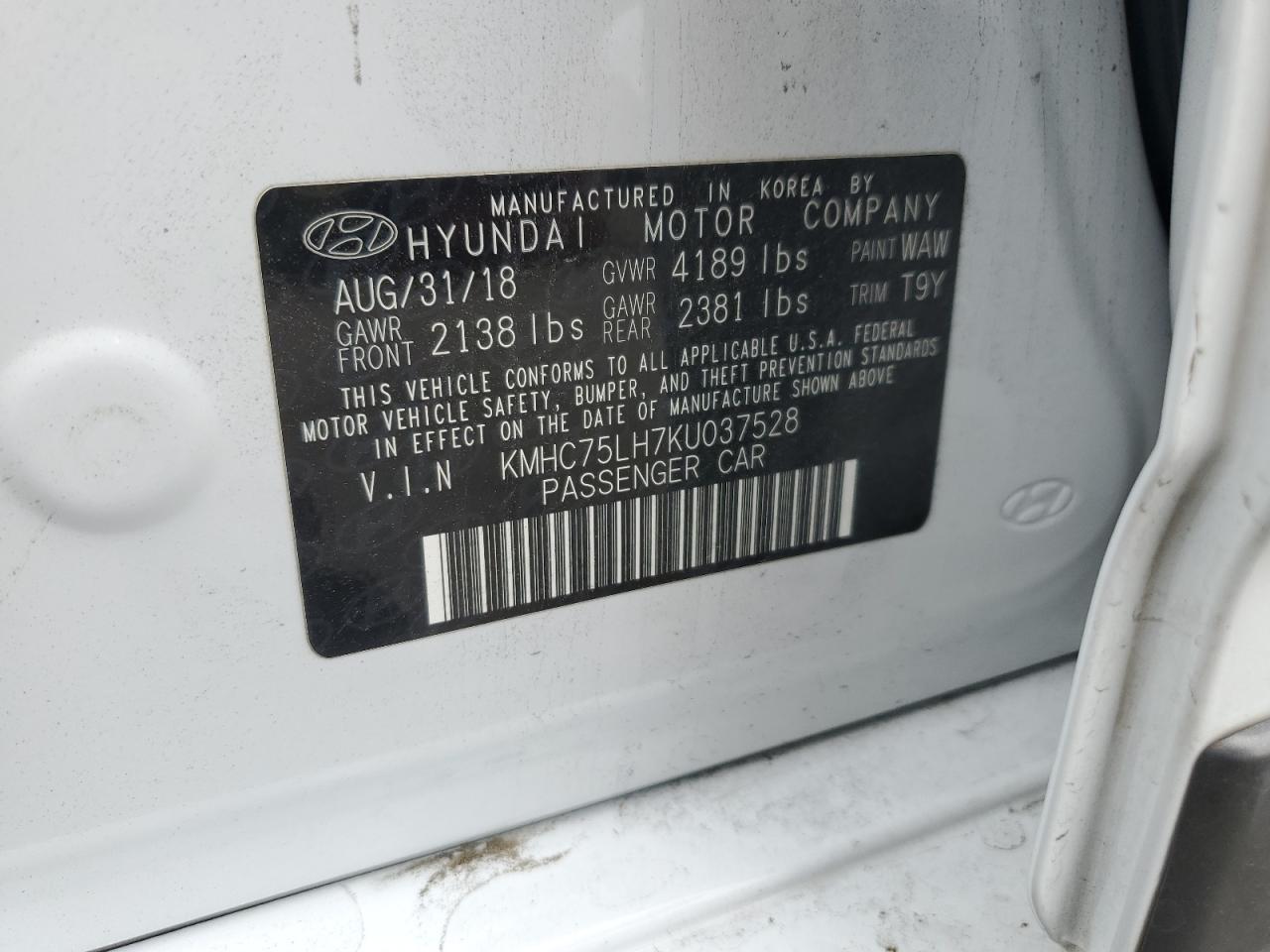 2019 Hyundai Ioniq vin: KMHC75LH7KU037528