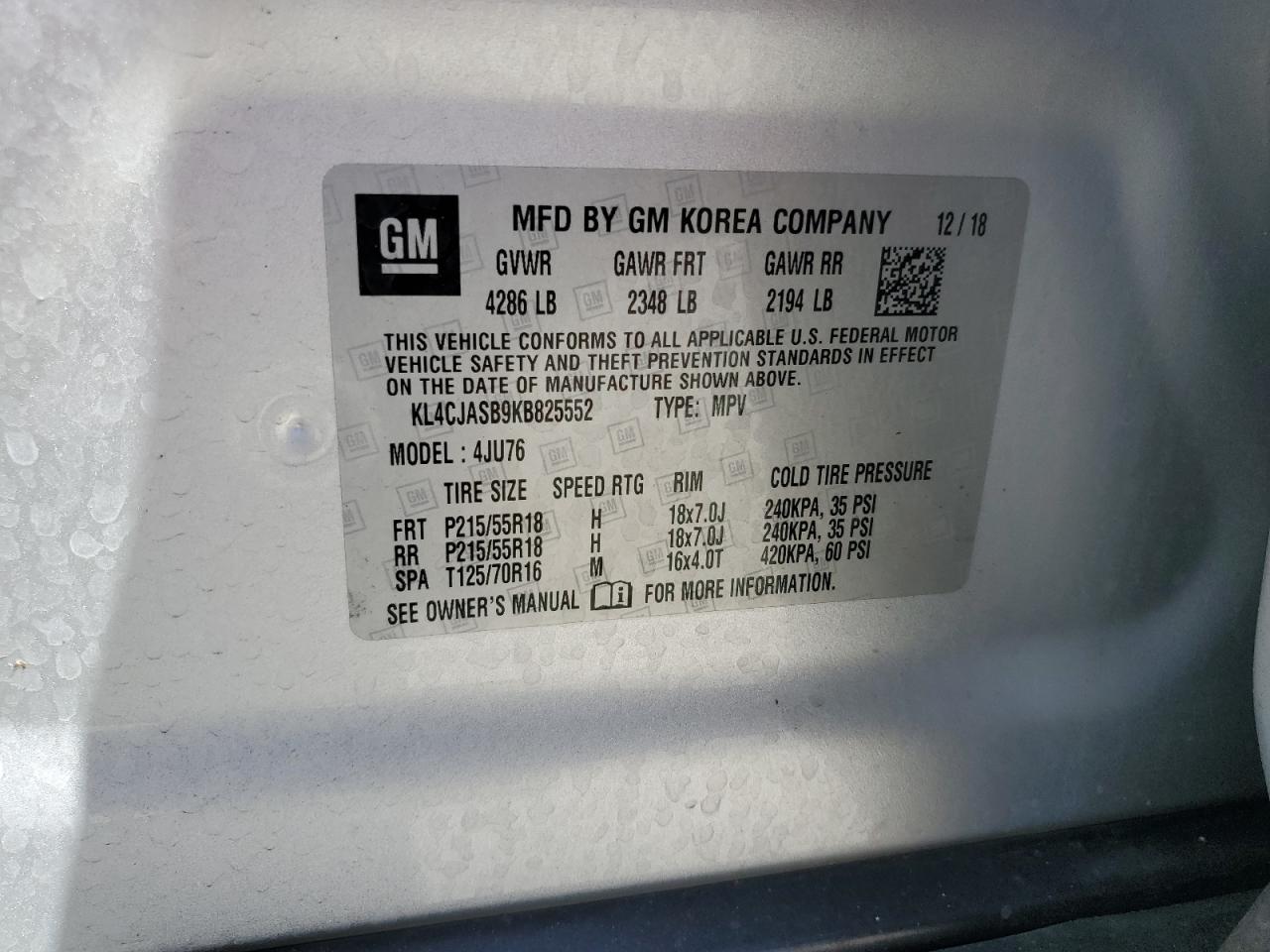 KL4CJASB9KB825552 2019 Buick Encore Preferred