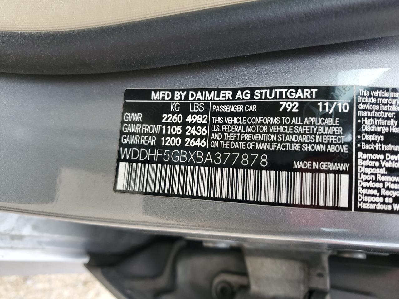 WDDHF5GBXBA377878 2011 Mercedes-Benz E 350