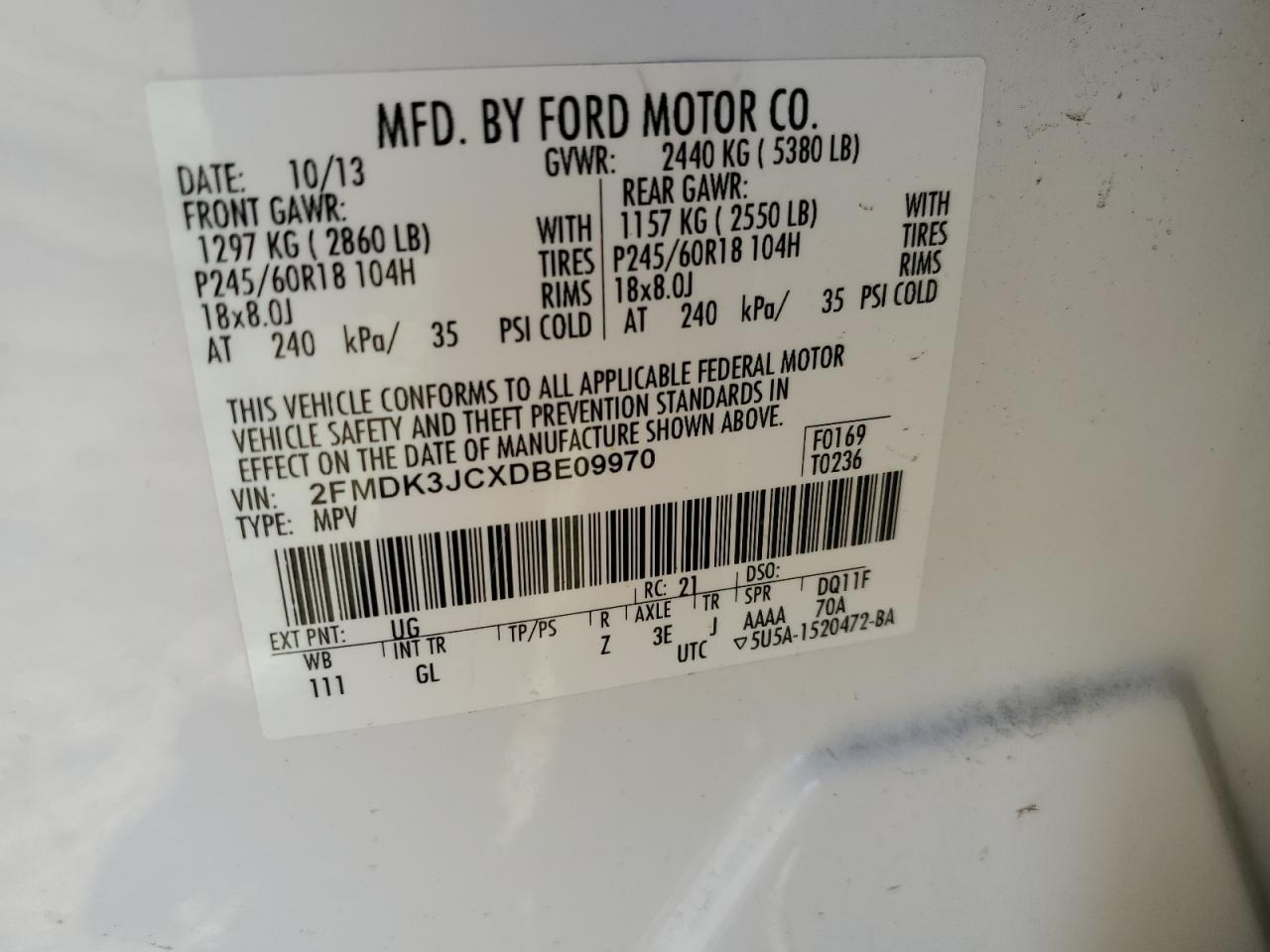 2FMDK3JCXDBE09970 2013 Ford Edge Sel