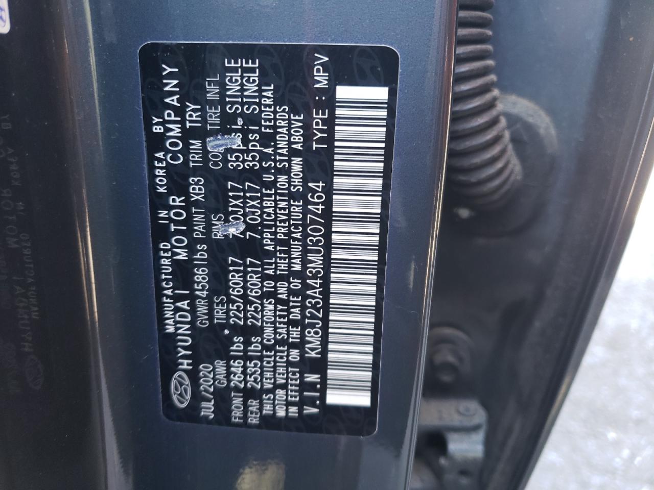 KM8J23A43MU307464 2021 Hyundai Tucson Se