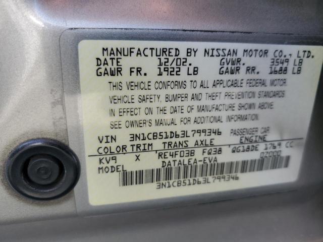 2003 Nissan Sentra Xe VIN: 3N1CB51D63L799346 Lot: 51845294