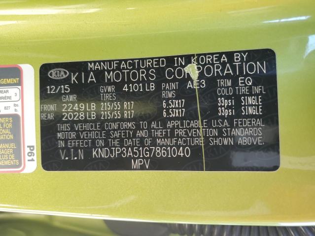 2016 Kia Soul + VIN: KNDJP3A51G7861040 Lot: 50263074