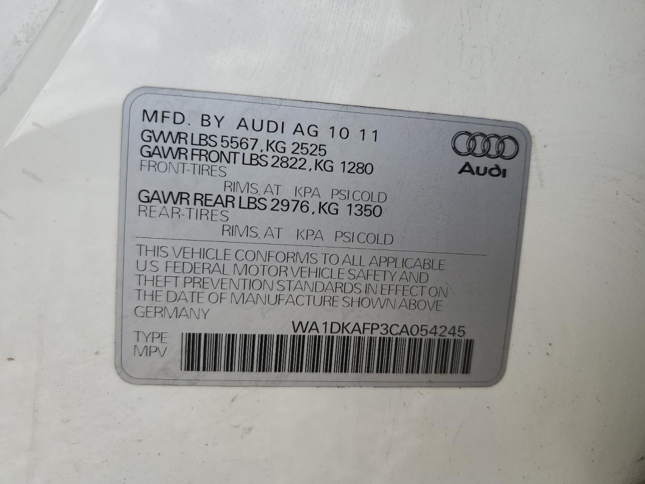 WA1DKAFP3CA054245 2012 Audi Q5 Premium Plus