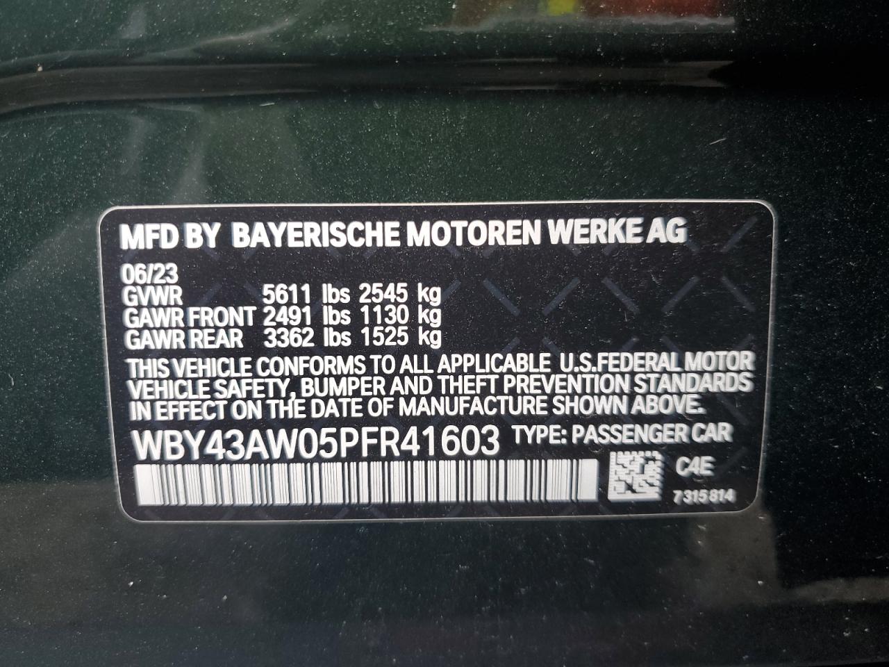 WBY43AW05PFR41603 2023 BMW I4 Edrive 35