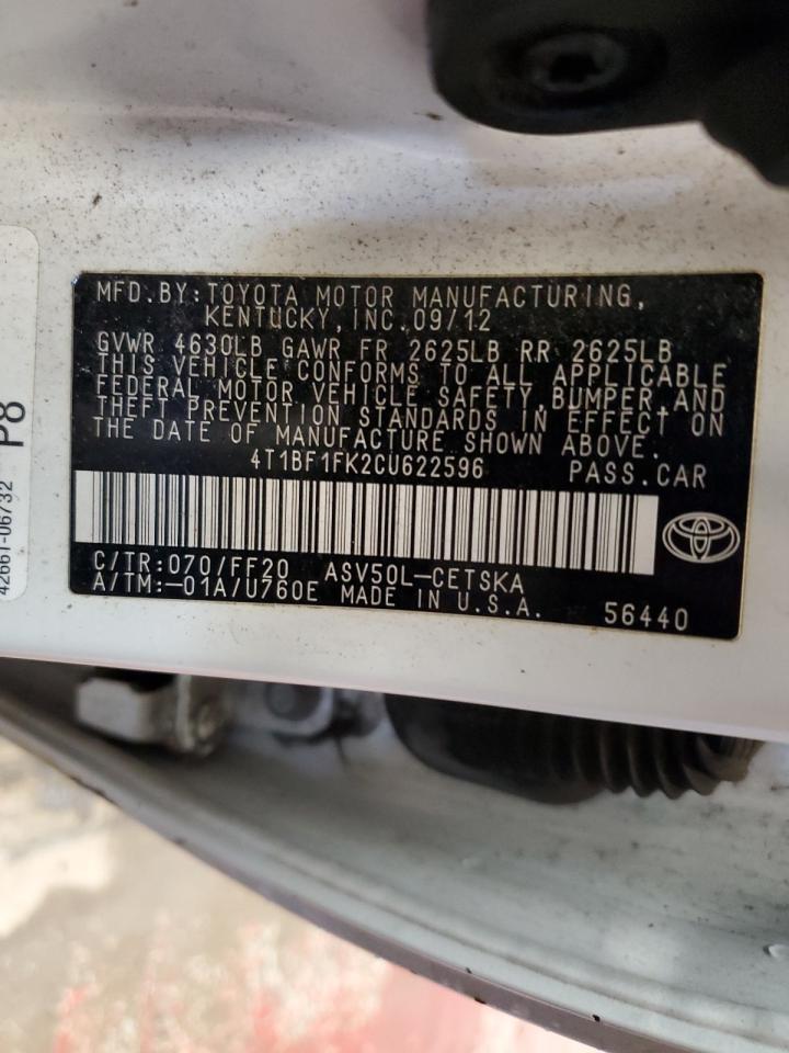 4T1BF1FK2CU622596 2012 Toyota Camry Base