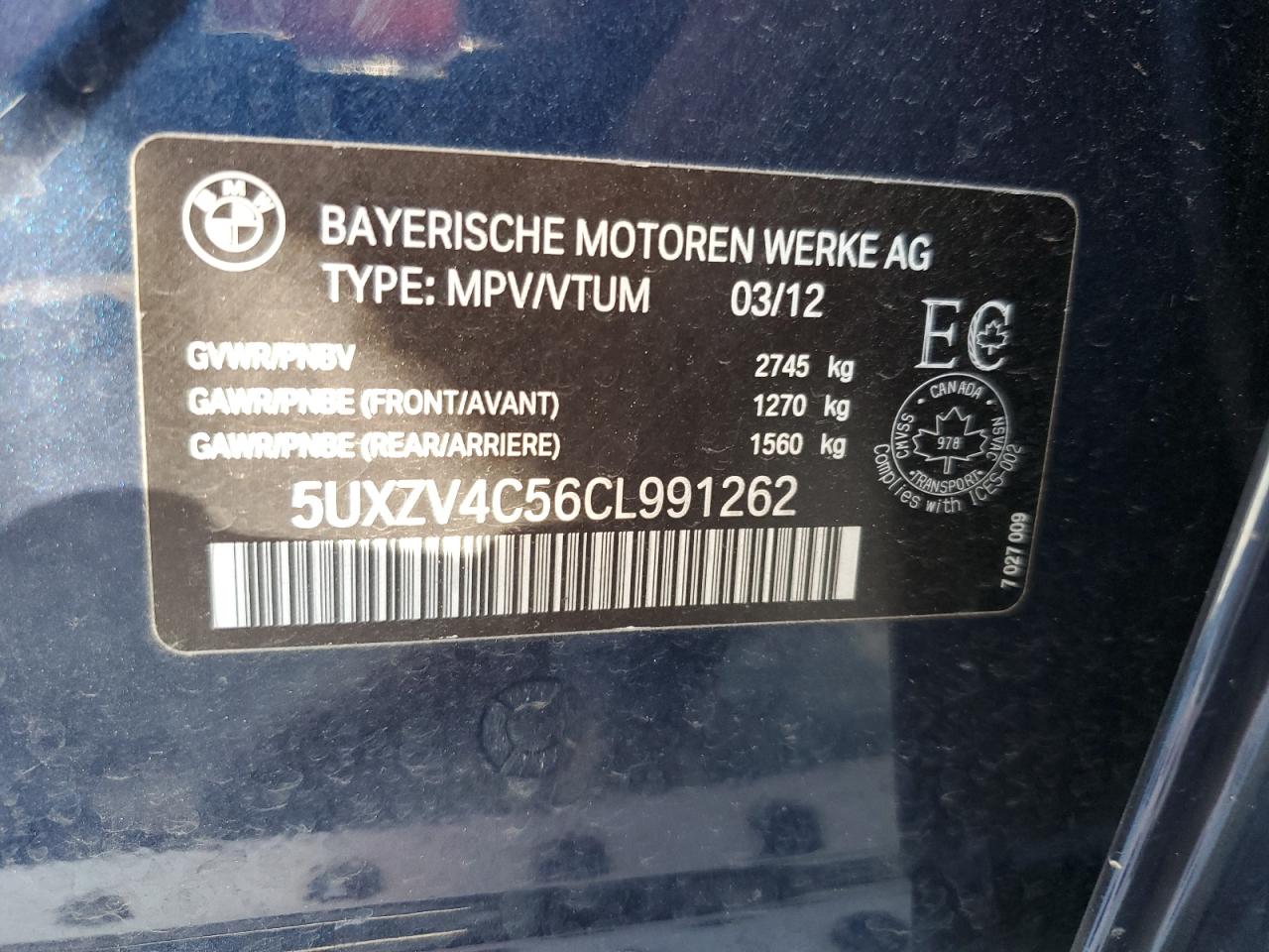 5UXZV4C56CL991262 2012 BMW X5 xDrive35I