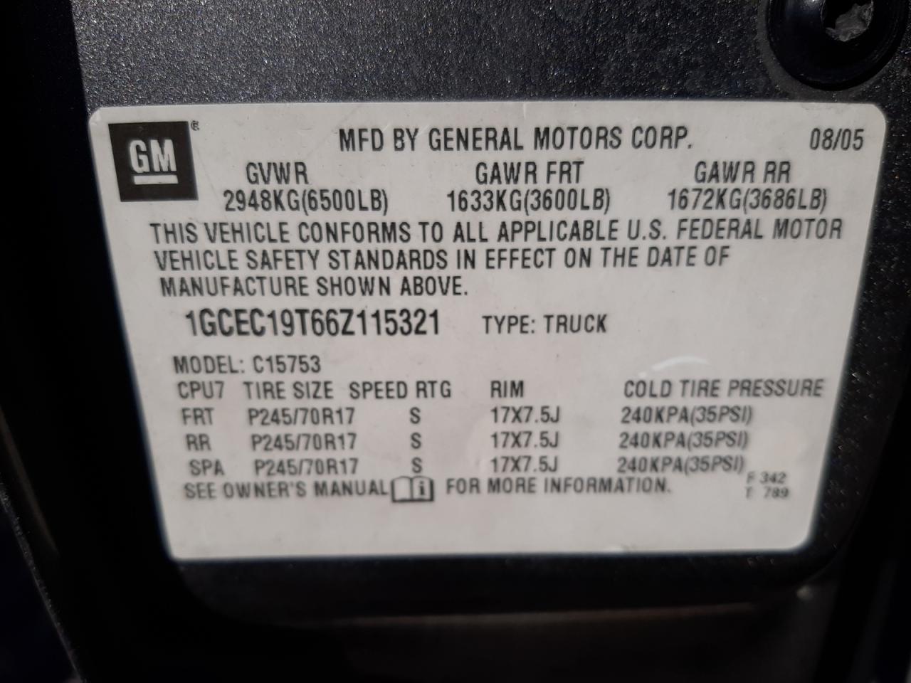 1GCEC19T66Z115321 2006 Chevrolet Silverado C1500