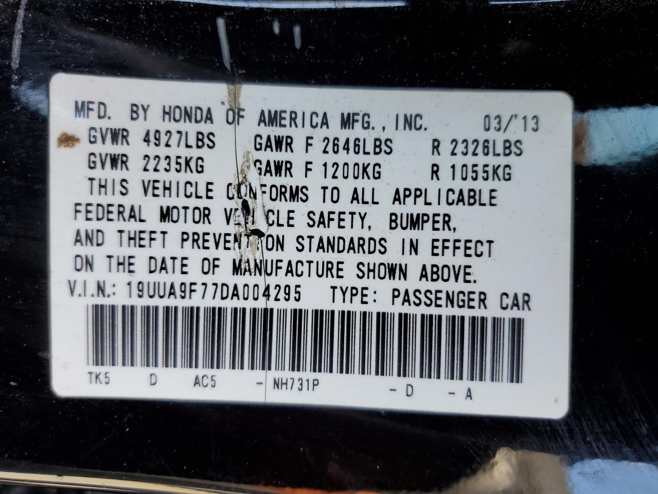 19UUA9F77DA004295 2013 Acura Tl Advance