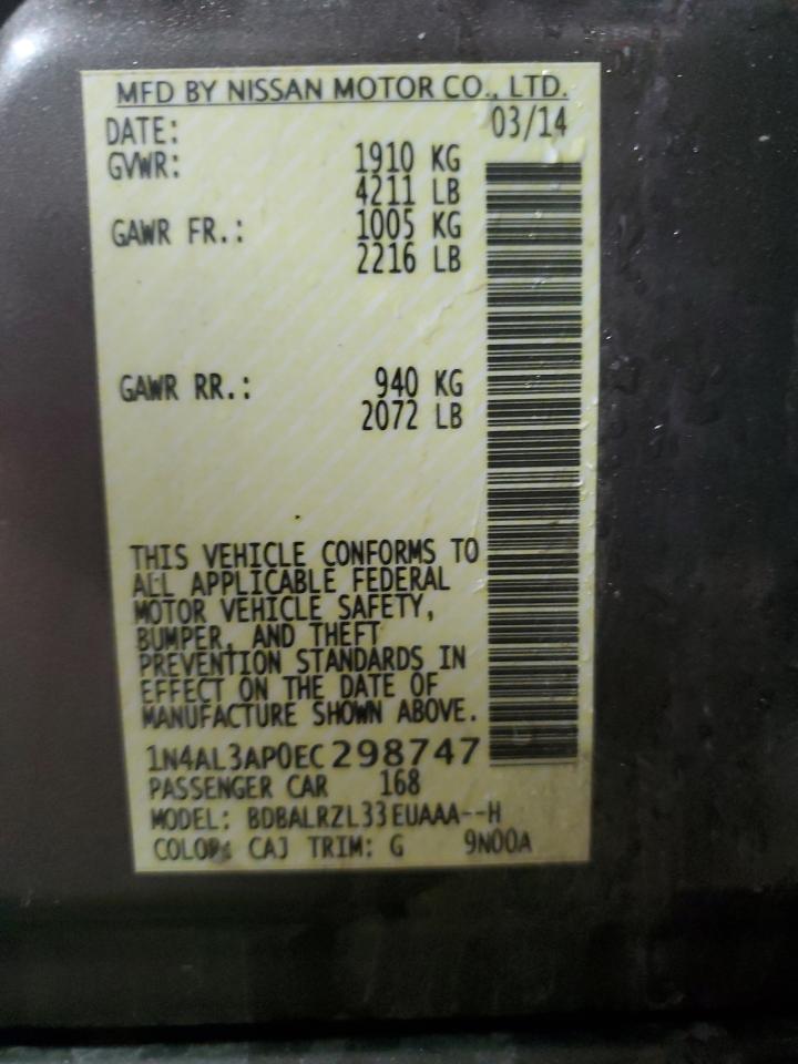 2014 Nissan Altima 2.5 vin: 1N4AL3AP0EC298747