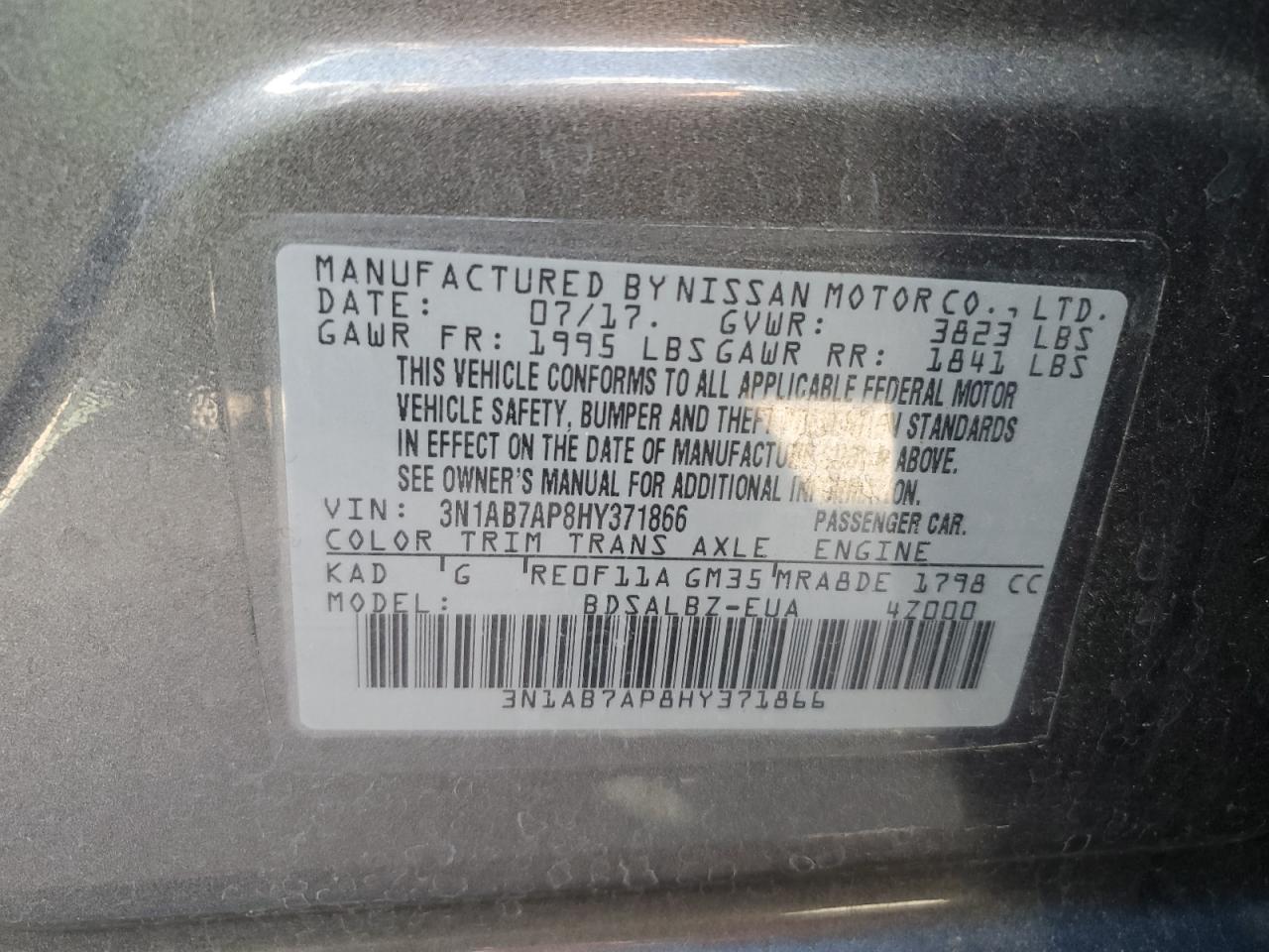 3N1AB7AP8HY371866 2017 Nissan Sentra S