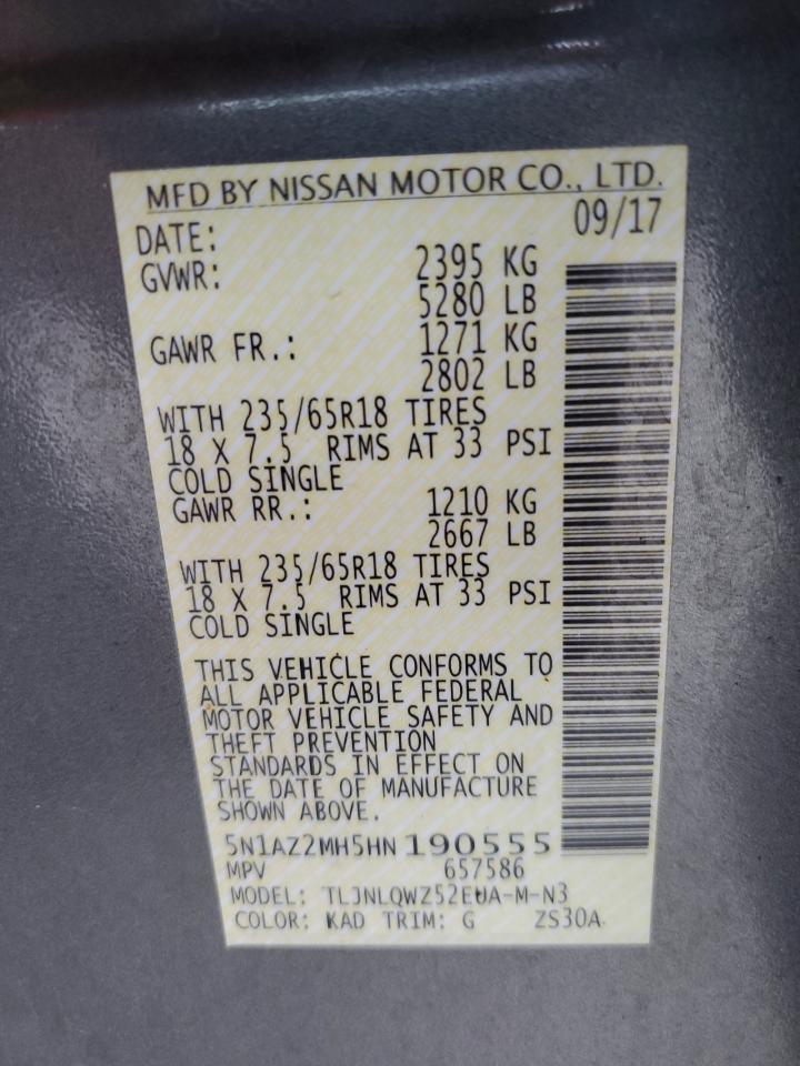 5N1AZ2MH5HN190555 2017 Nissan Murano S