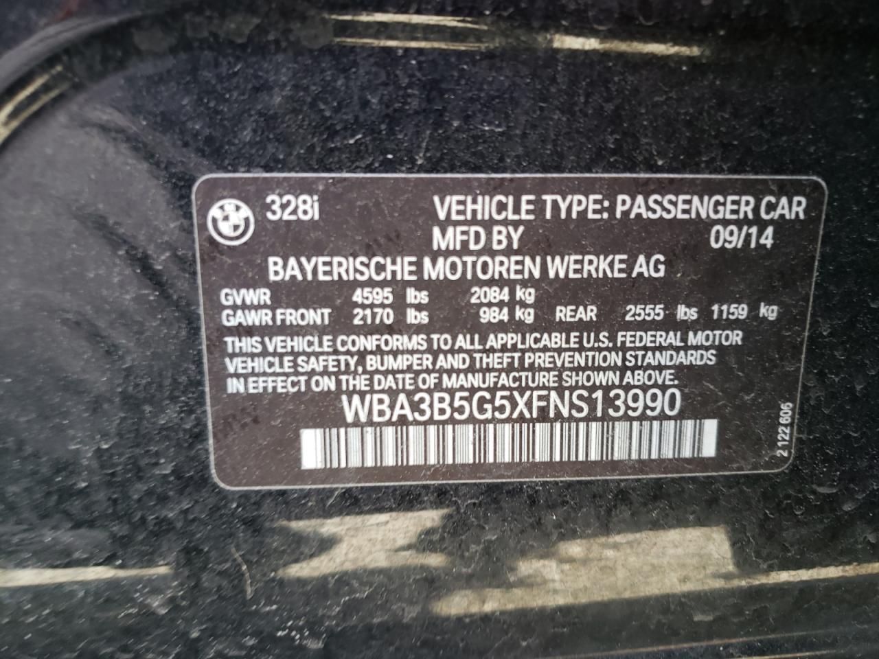 WBA3B5G5XFNS13990 2015 BMW 328 Xi Sulev