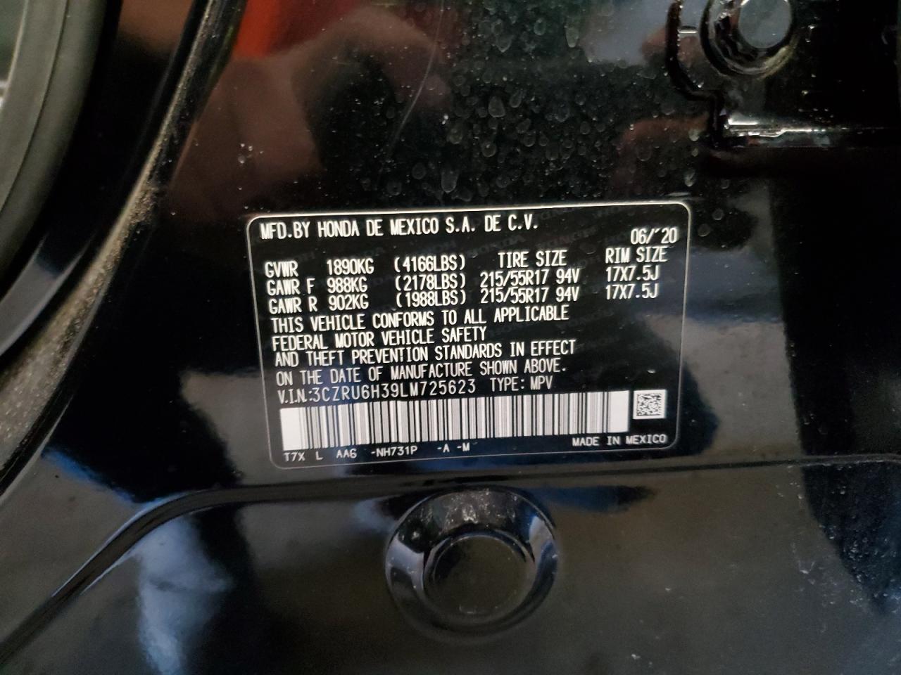 3CZRU6H39LM725623 2020 Honda Hr-V Lx