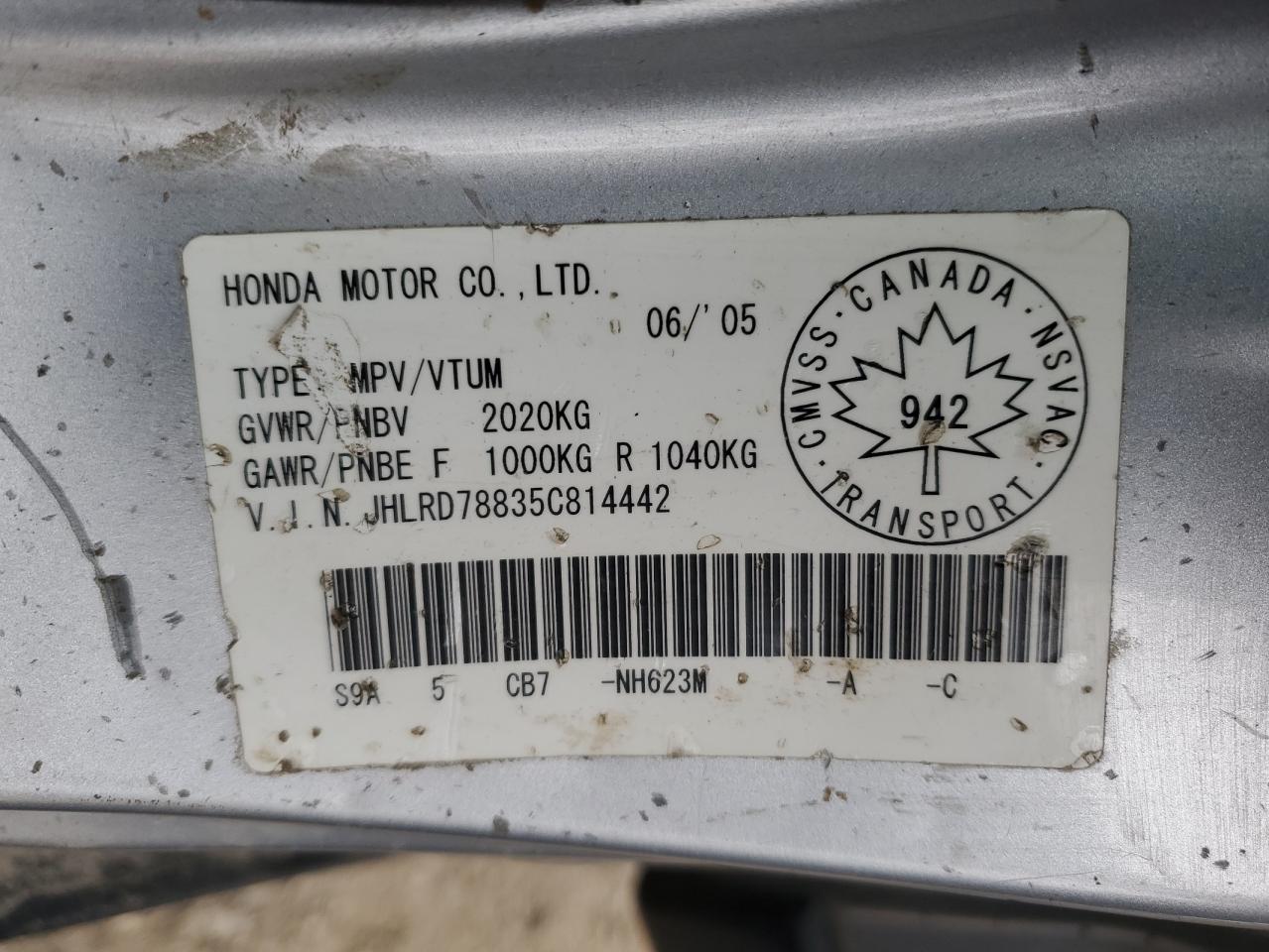 JHLRD78835C814442 2005 Honda Cr-V Ex