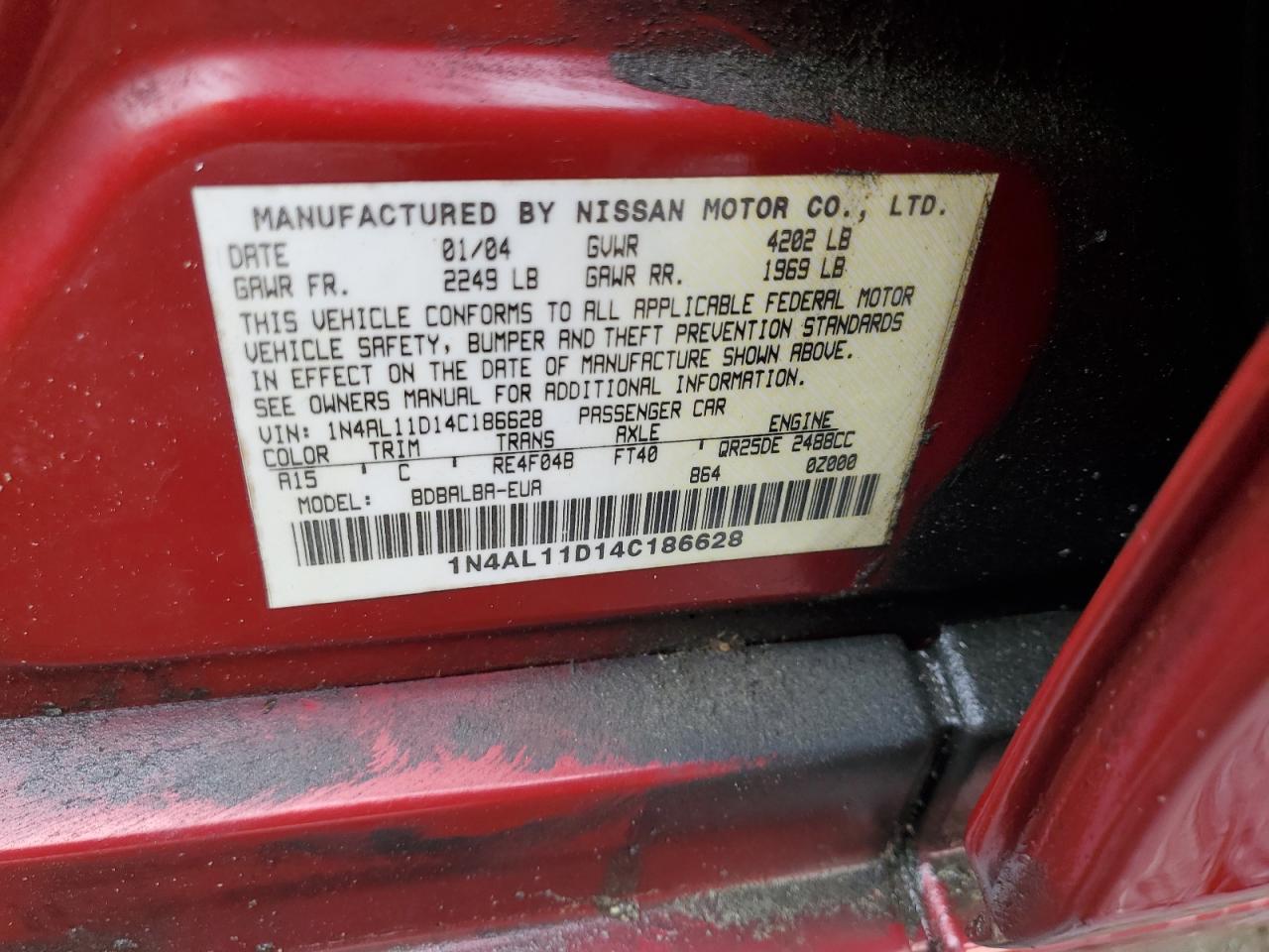1N4AL11D14C186628 2004 Nissan Altima Base