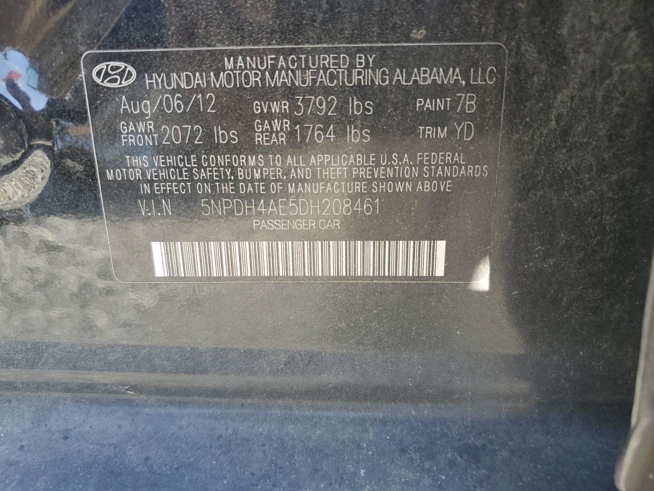 5NPDH4AE5DH208461 2013 Hyundai Elantra Gls