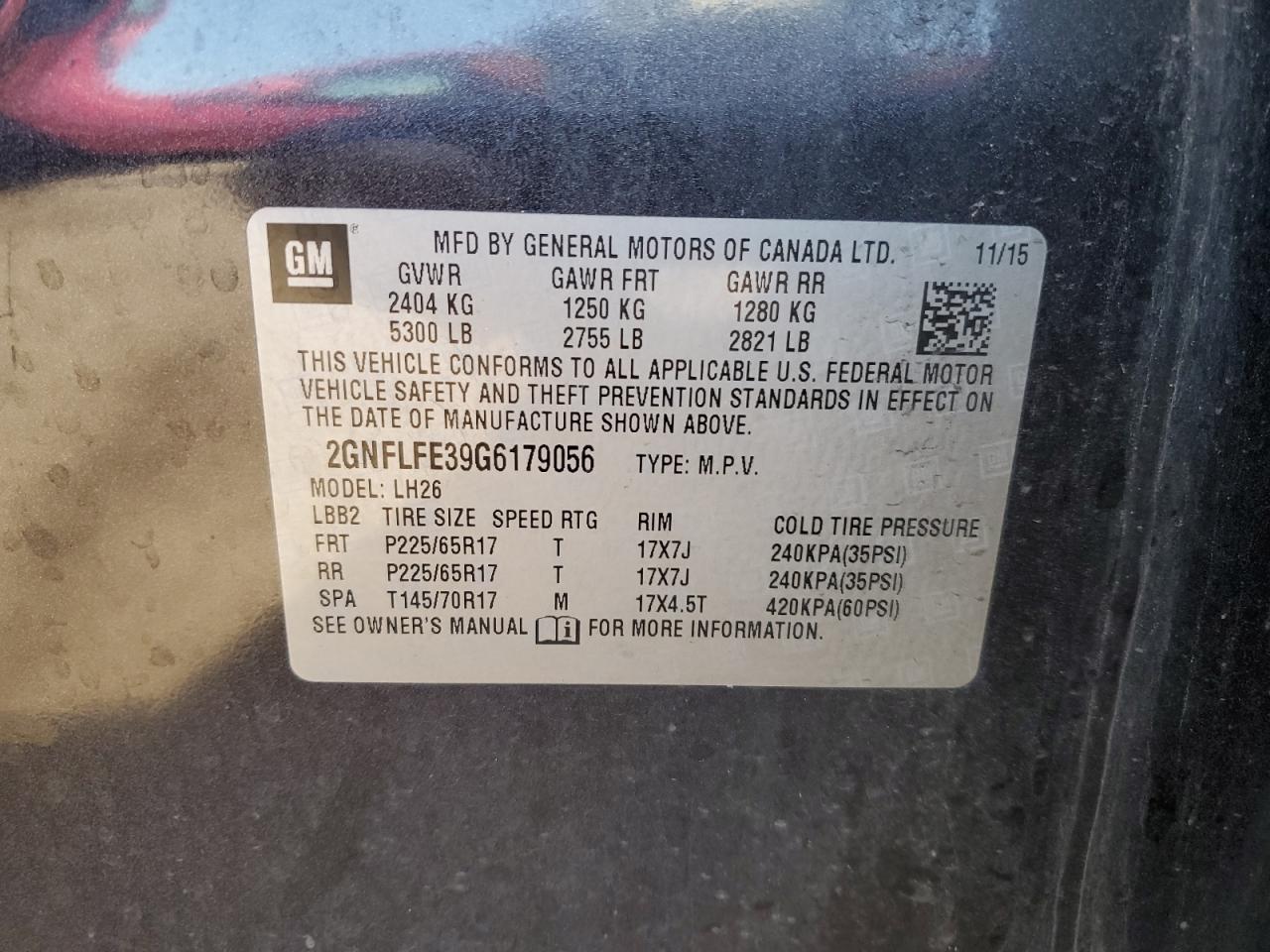 2GNFLFE39G6179056 2016 Chevrolet Equinox Lt