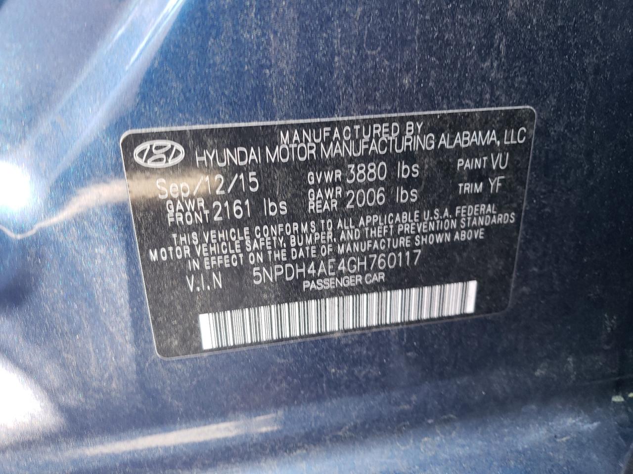 5NPDH4AE4GH760117 2016 Hyundai Elantra Se