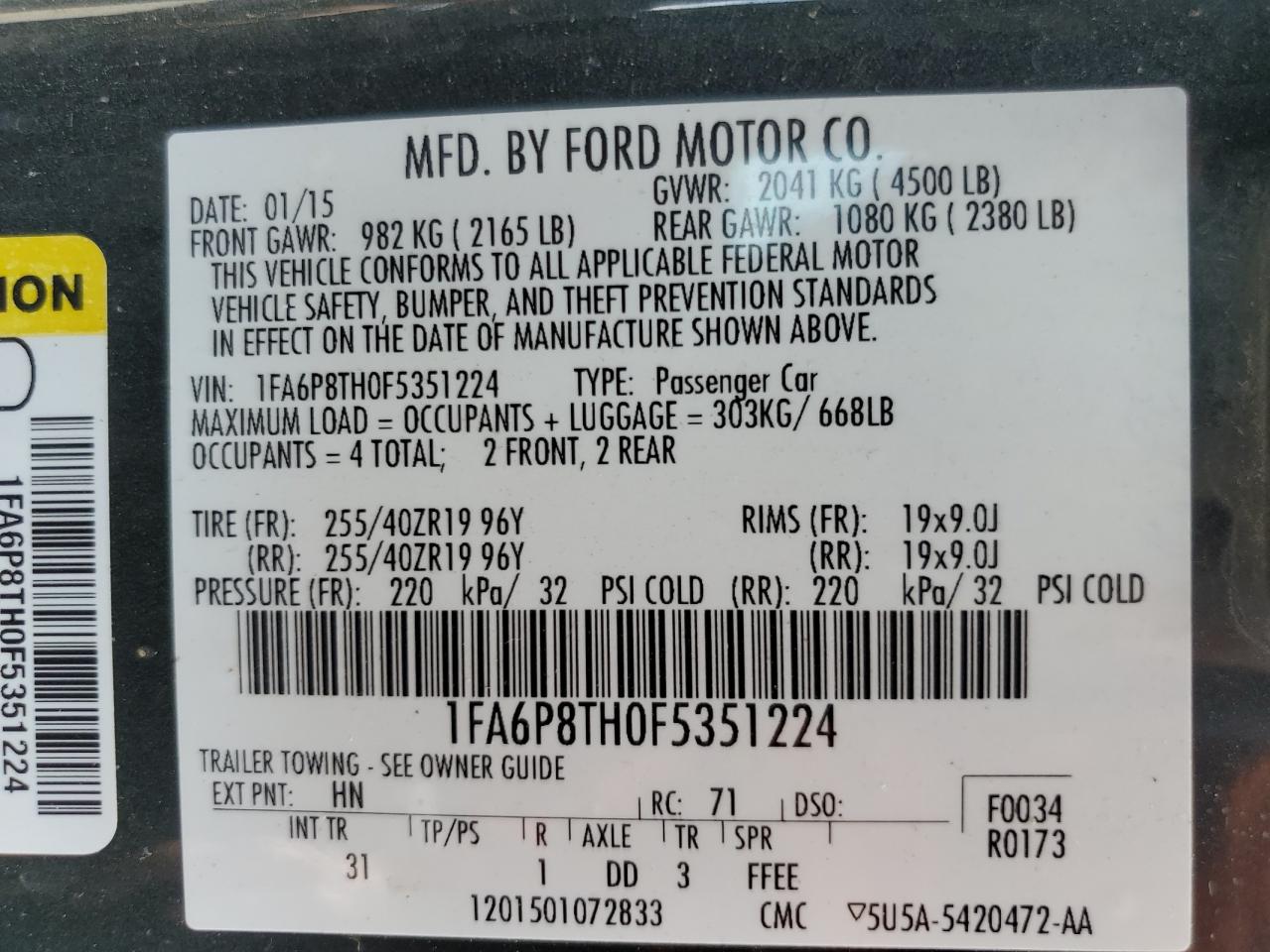 1FA6P8TH0F5351224 2015 Ford Mustang