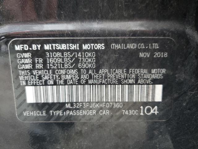 2019 Mitsubishi Mirage G4 Es VIN: ML32F3FJ6KHF07360 Lot: 52098624