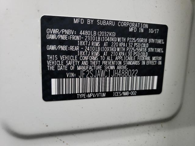 2018 Subaru Forester 2.5I Touring VIN: JF2SJAWC1JH488022 Lot: 50838564