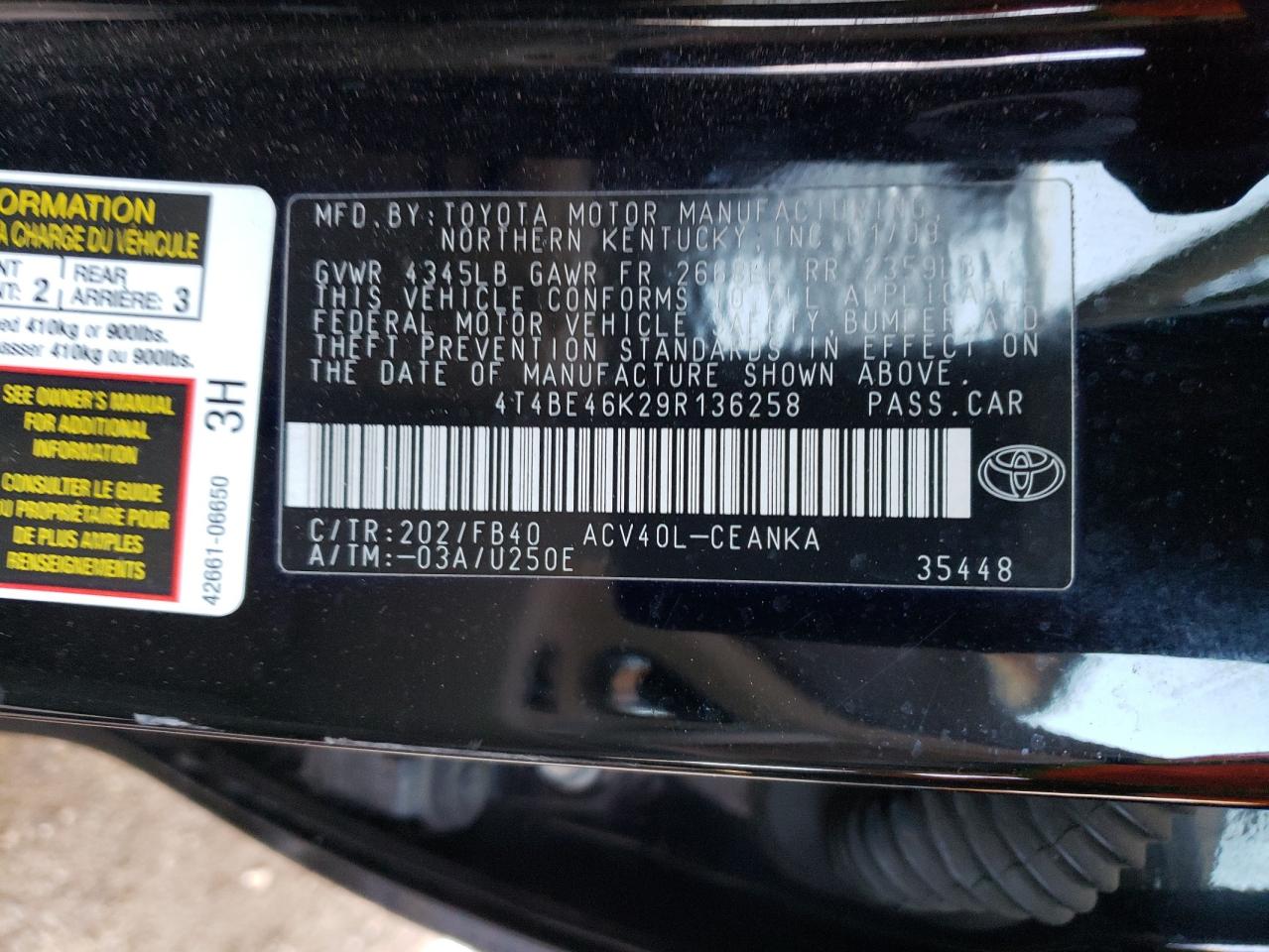 4T4BE46K29R136258 2009 Toyota Camry Base