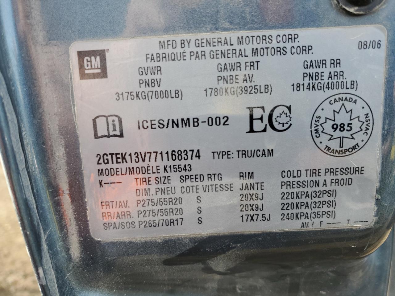 2GTEK13V771168374 2007 GMC New Sierra K1500