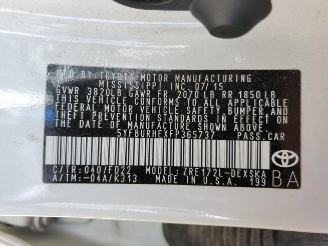 2015 Toyota Corolla L VIN: 5YFBURHEXFP365737 Lot: 50564854