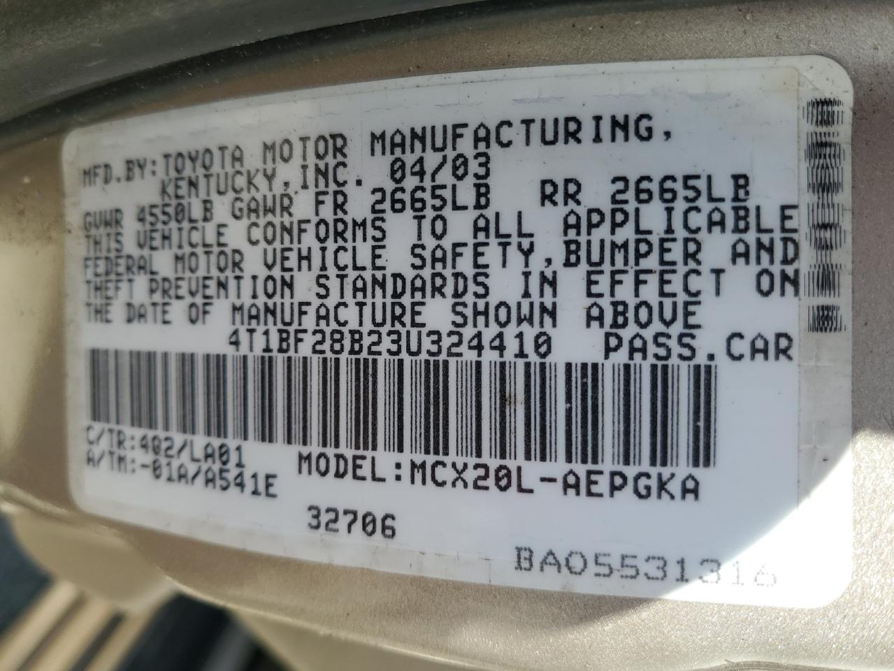 4T1BF28B23U324410 2003 Toyota Avalon Xl