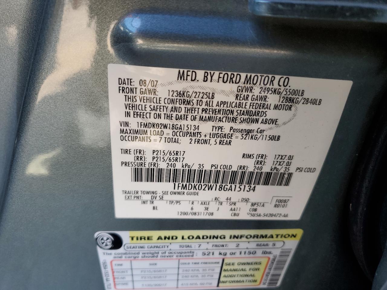 1FMDK02W18GA15134 2008 Ford Taurus X Sel