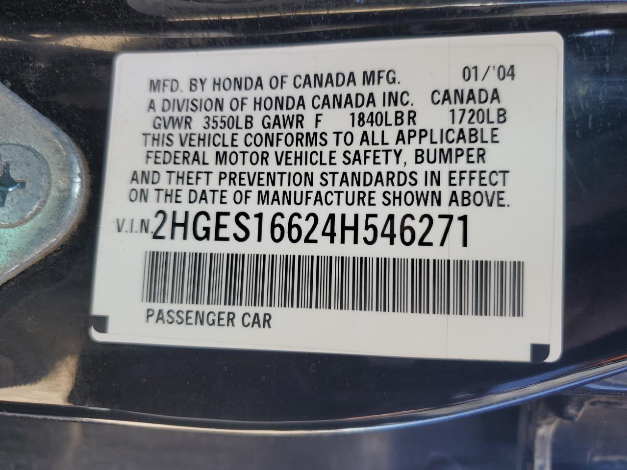 2HGES16624H546271 2004 Honda Civic Lx