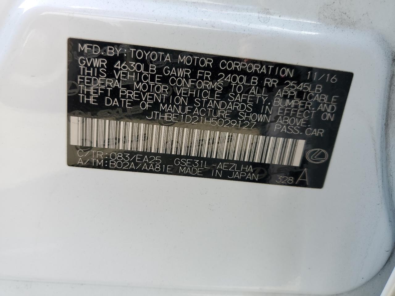 JTHBE1D21H5029127 2017 Lexus Is 350