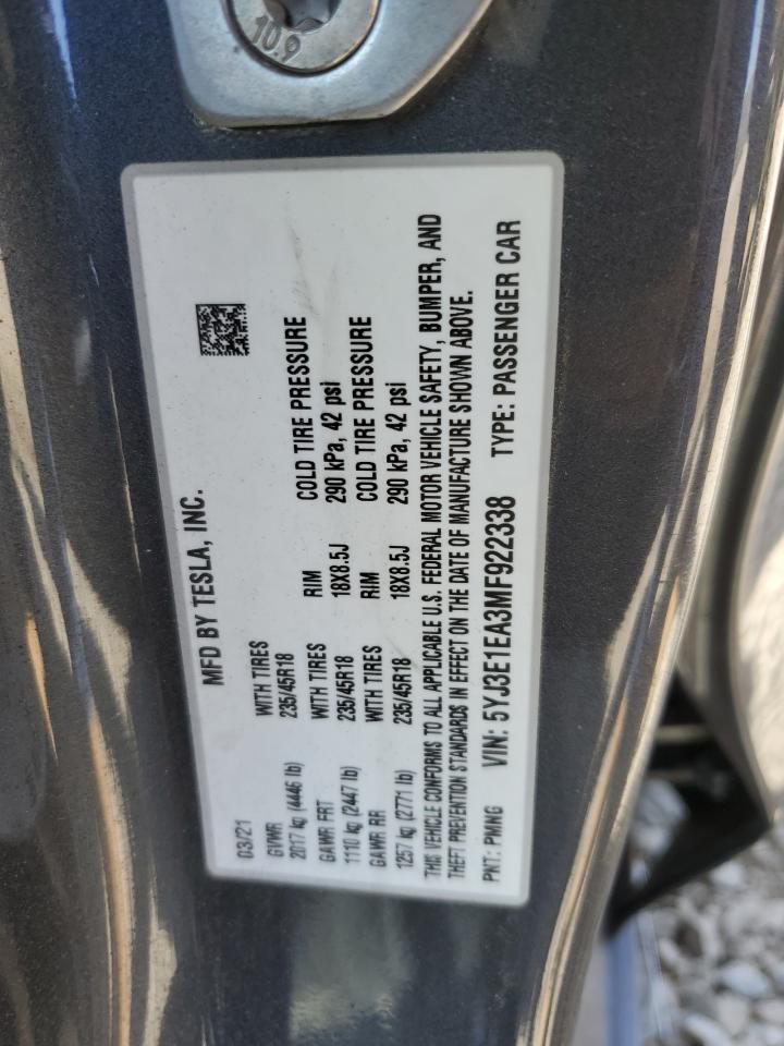 5YJ3E1EA3MF922338 2021 Tesla Model 3