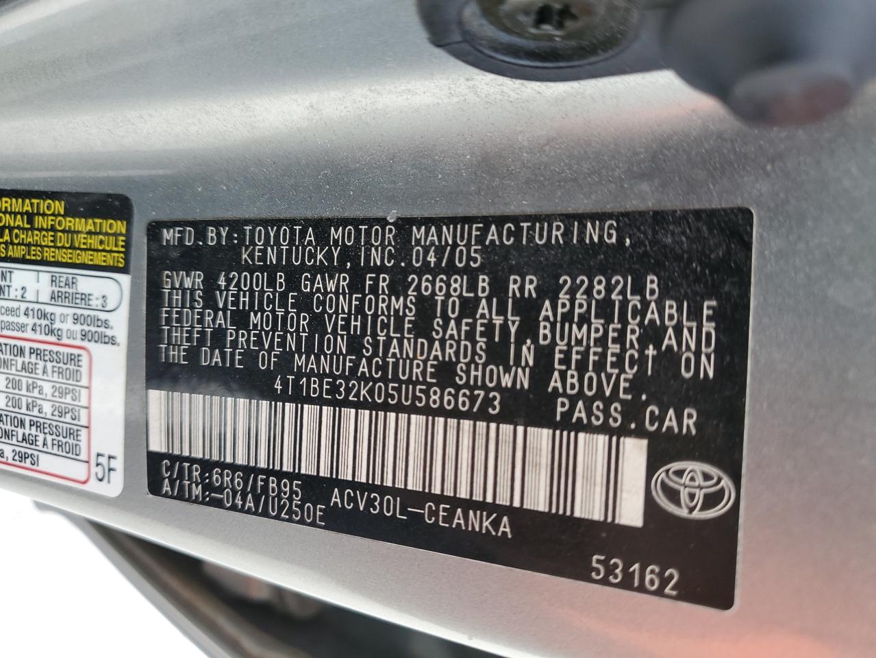 4T1BE32K05U586673 2005 Toyota Camry Le