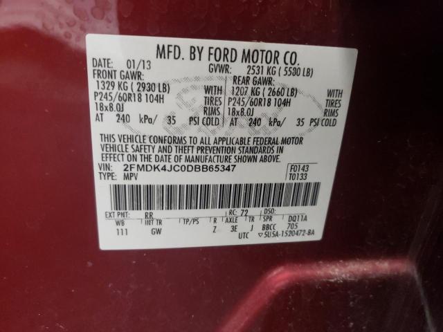 2013 Ford Edge Sel VIN: 2FMDK4JC0DBB65347 Lot: 50622254