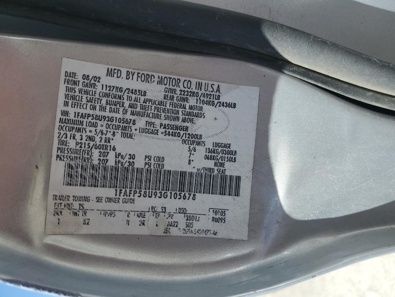 1FAFP58U93G105678 2003 Ford Taurus Se