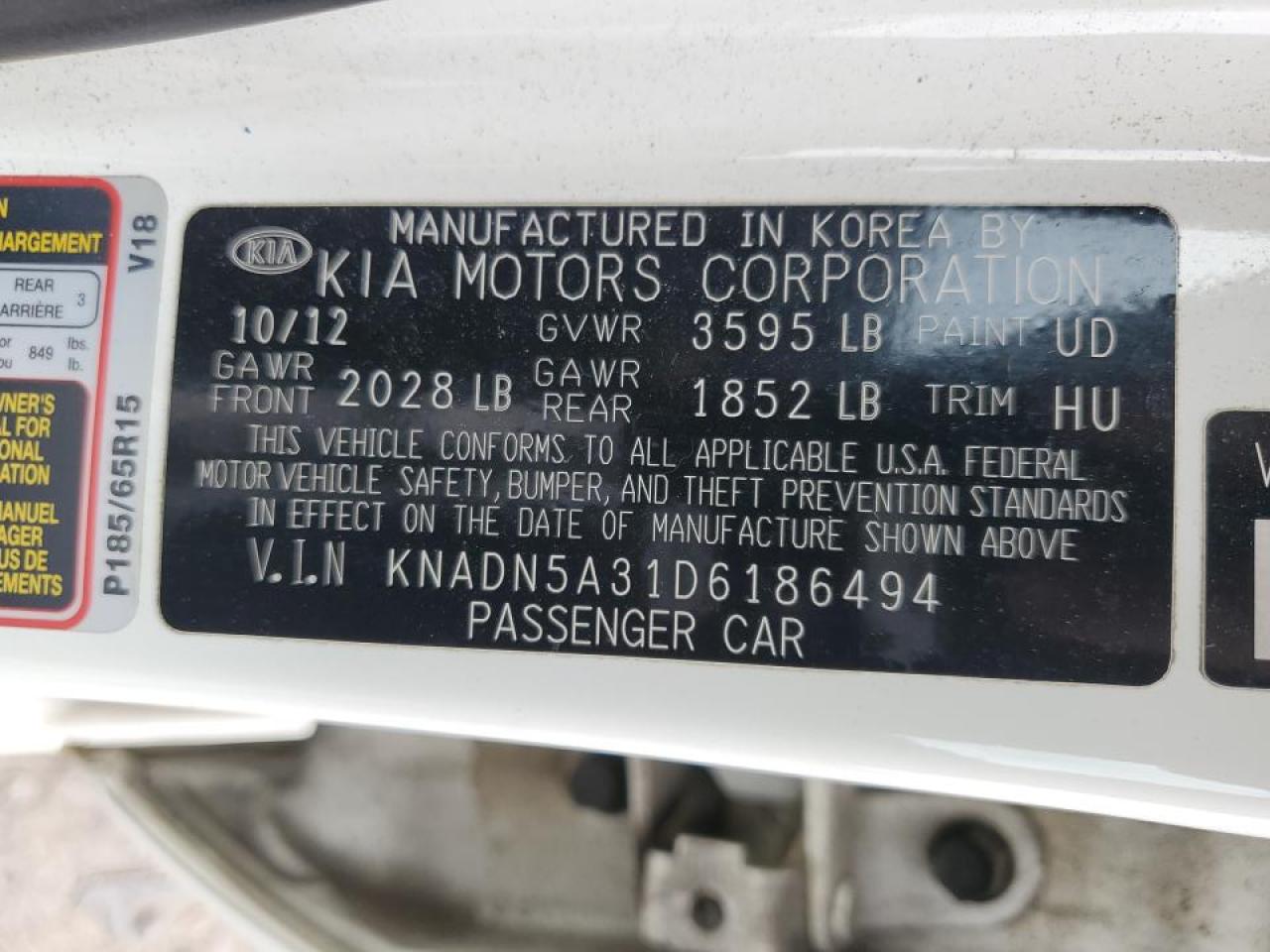 KNADN5A31D6186494 2013 Kia Rio Ex