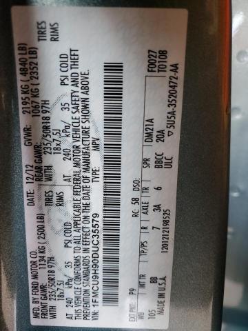 2013 Ford Escape Sel VIN: 1FMCU9H90DUC35579 Lot: 50144354