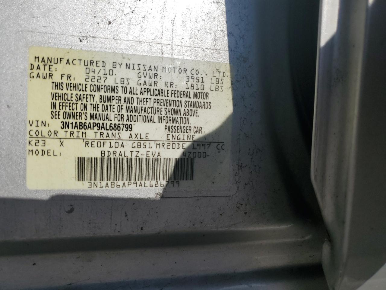 3N1AB6AP9AL686799 2010 Nissan Sentra 2.0