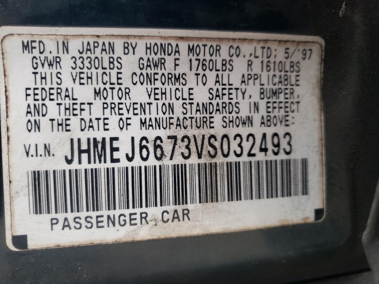 JHMEJ6673VS032493 1997 Honda Civic Lx