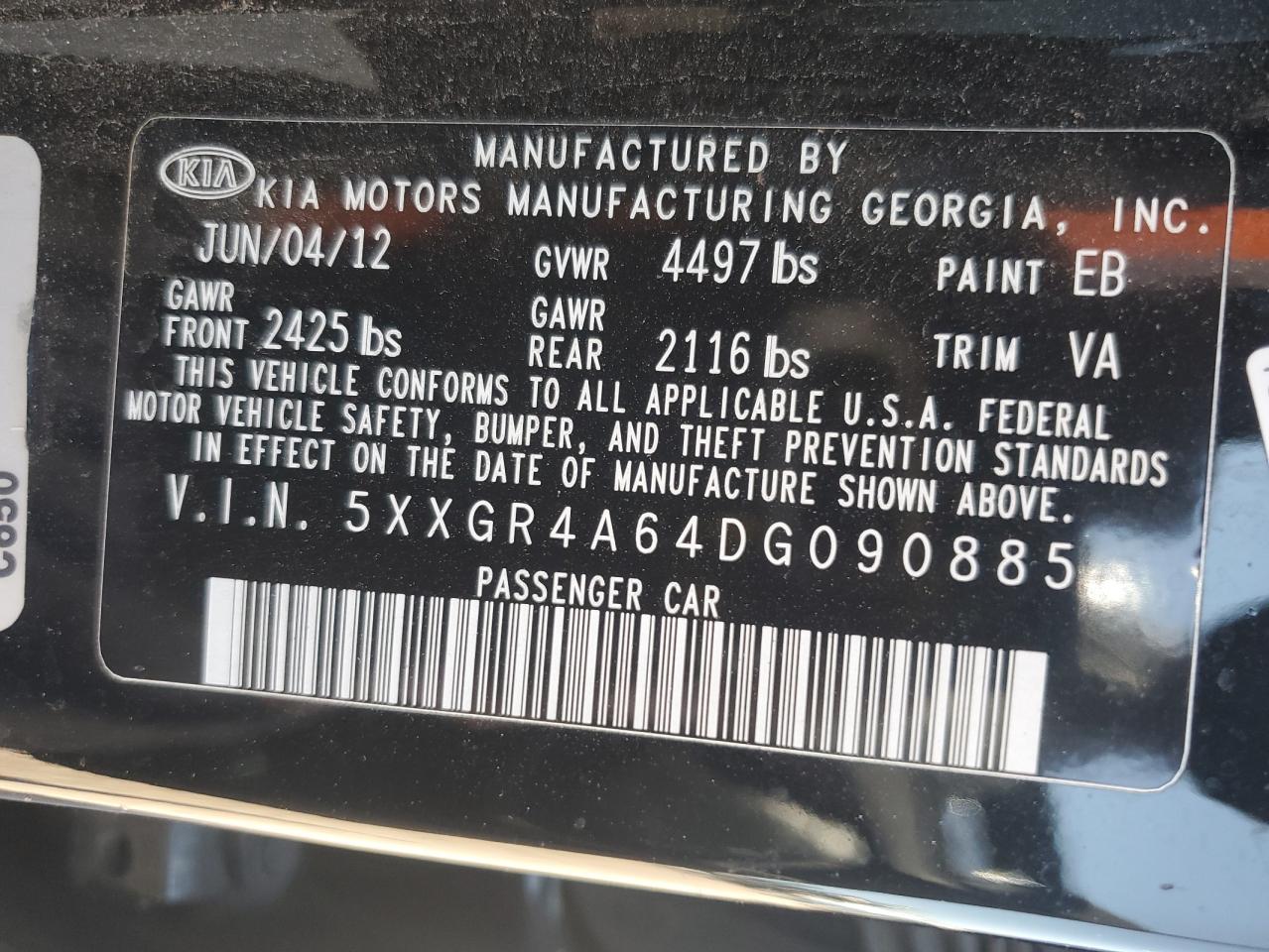 5XXGR4A64DG090885 2013 Kia Optima Sx