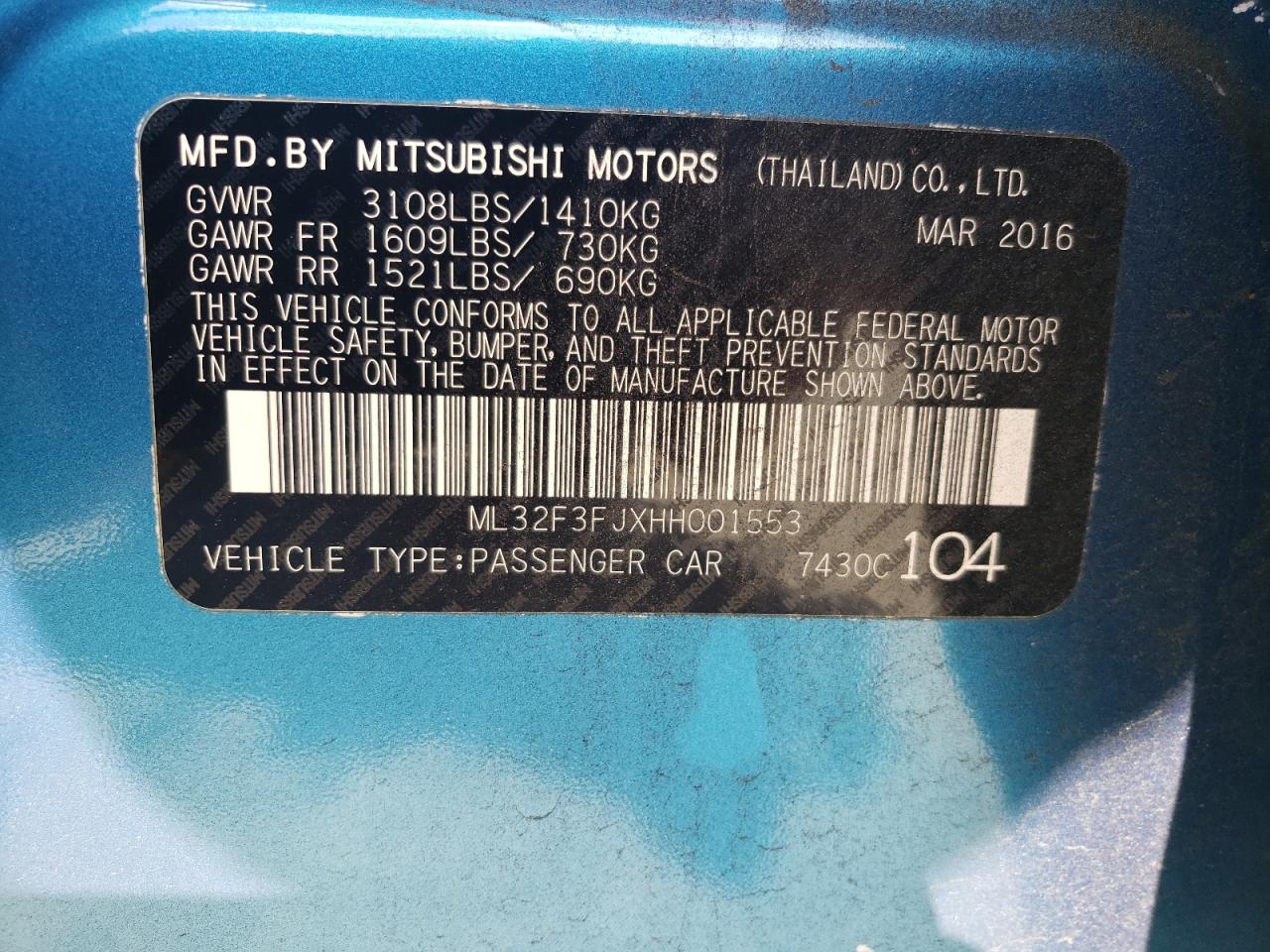 ML32F3FJXHH001553 2017 Mitsubishi Mirage G4 Es