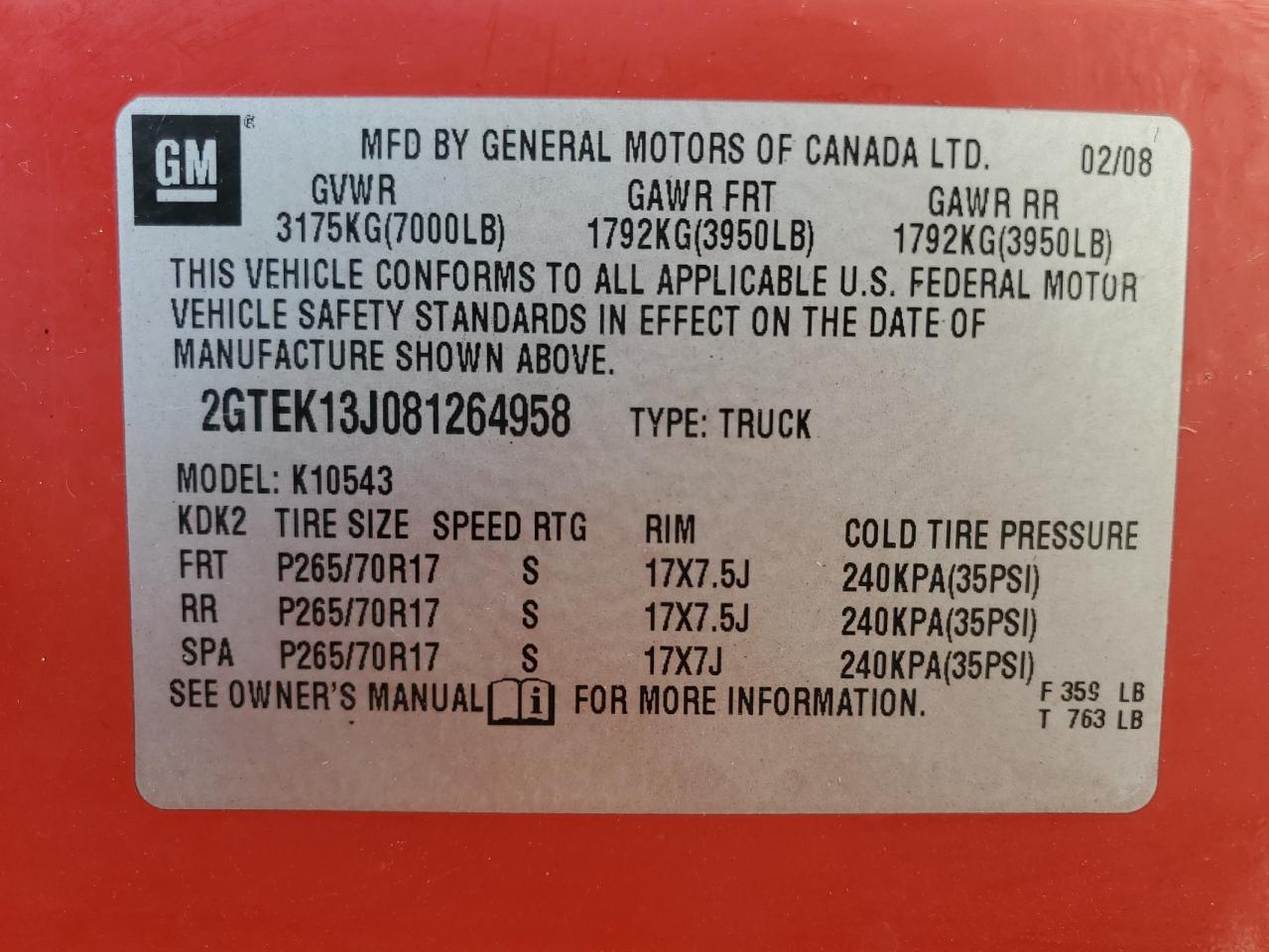 2GTEK13J081264958 2008 GMC Sierra K1500