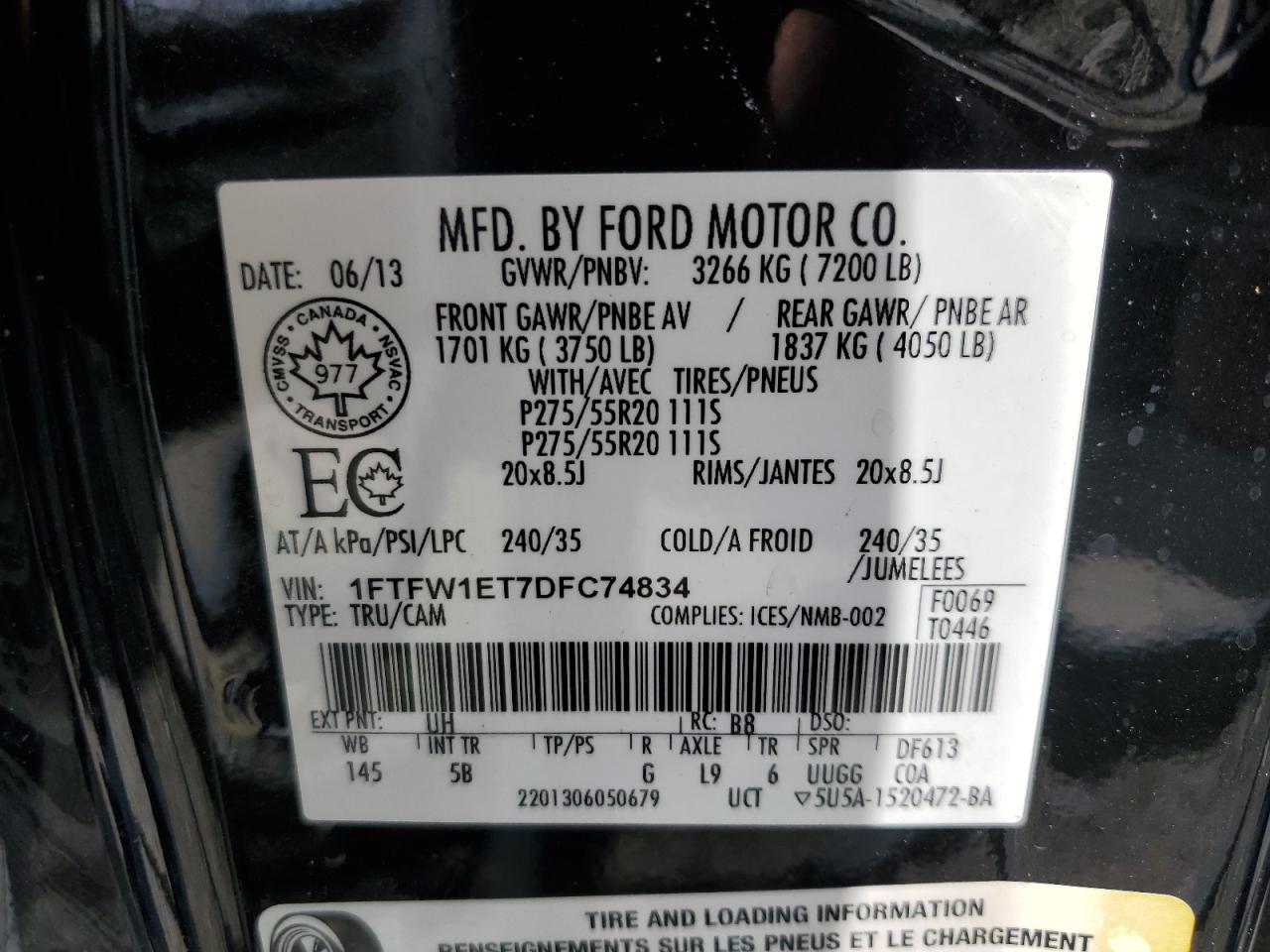 1FTFW1ET7DFC74834 2013 Ford F150 Supercrew