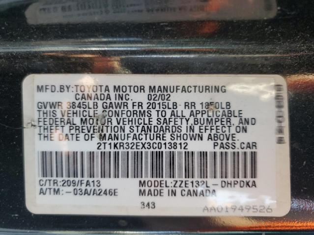 2003 Toyota Corolla Matrix Xr VIN: 2T1KR32EX3C013812 Lot: 50575604