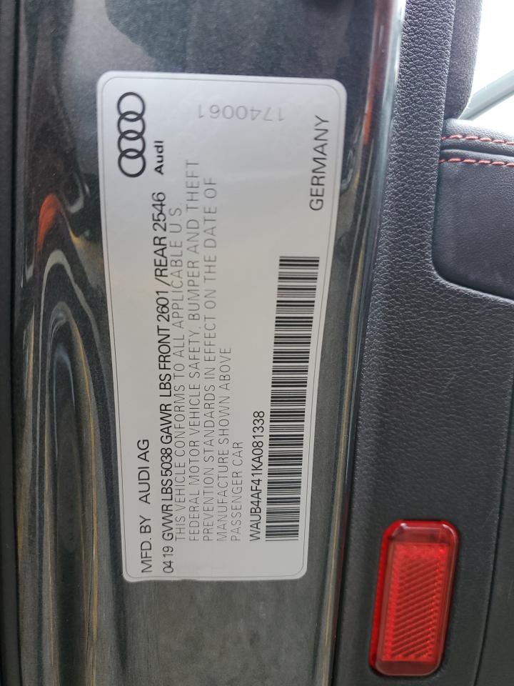 WAUB4AF41KA081338 2019 Audi S4 Premium Plus