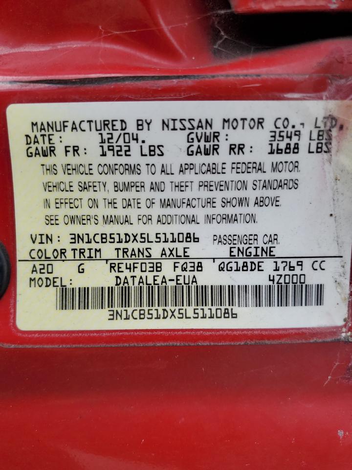 3N1CB51DX5L511086 2005 Nissan Sentra 1.8