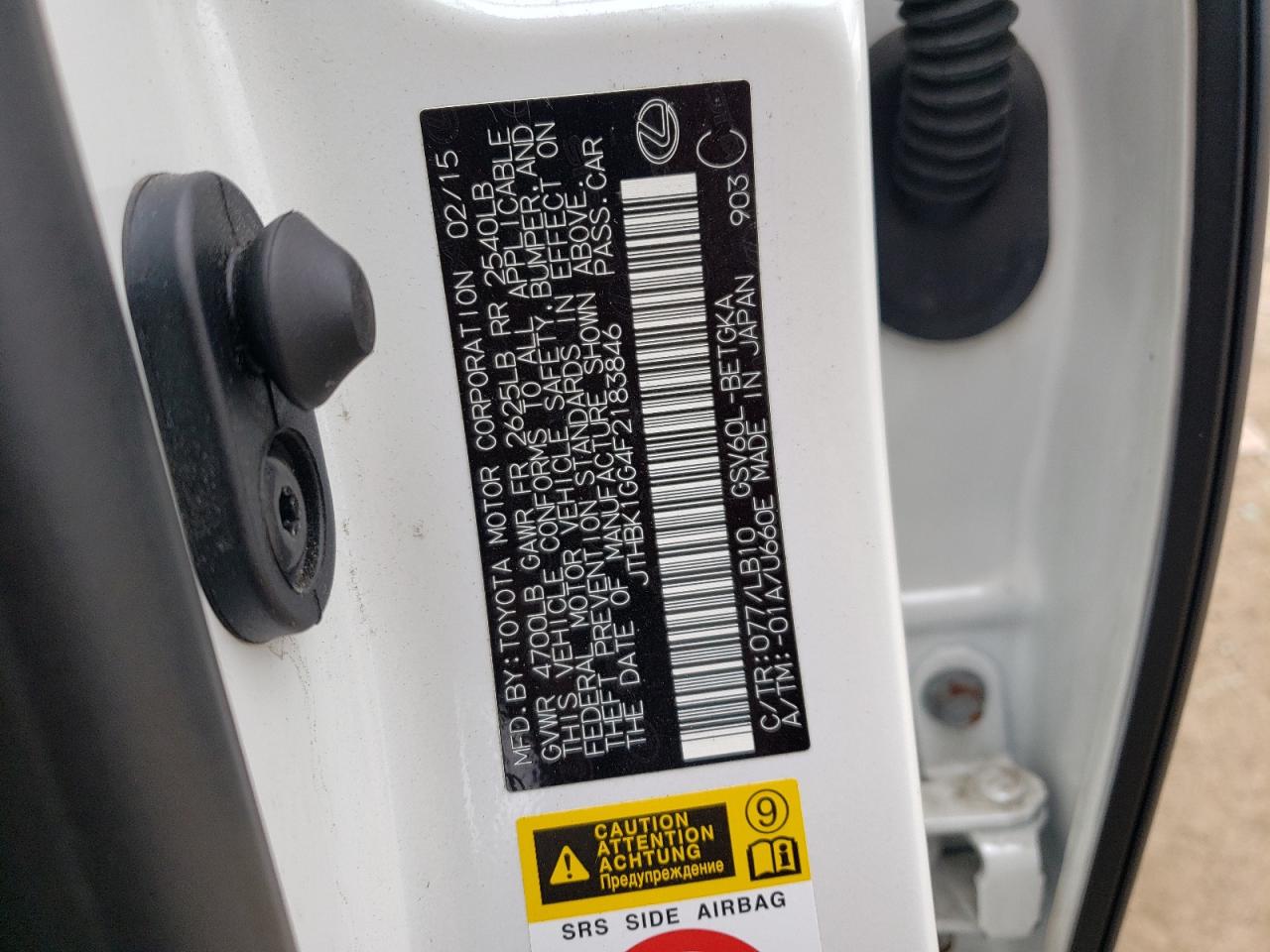 JTHBK1GG4F2183846 2015 Lexus Es 350