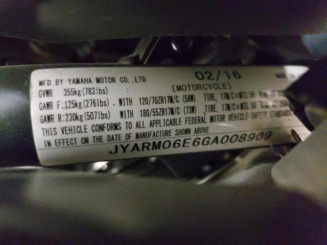 2016 YAMAHA FZ07 JYARM06E6GA008909